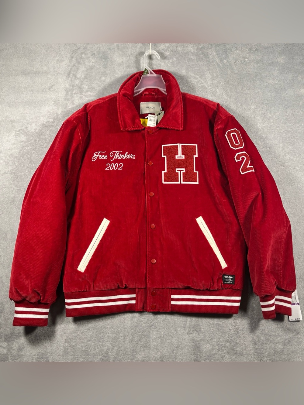 NWT Hudson Free Thinkers 2002 Red Corduroy Varsity Jacket Men’s Letterman H 2XL